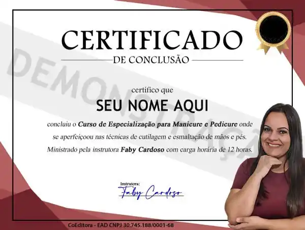 Curso de Cutilagem para Manicures com Faby Cardoso Especialização - Certificado